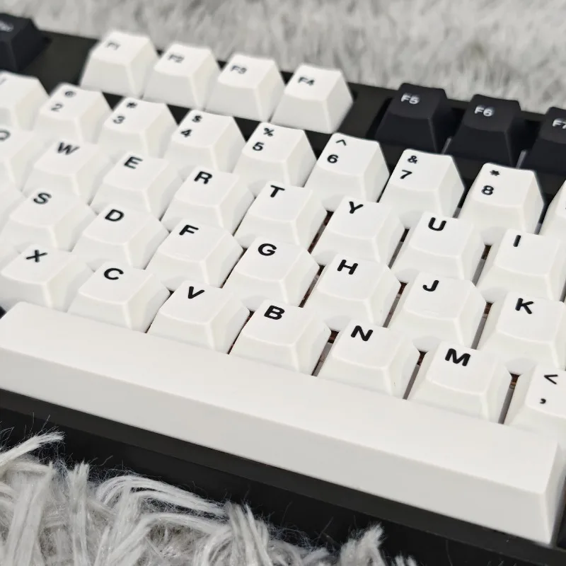 Vintage Minimalist Black White PBT Keycaps Cherry Profile 5-Side Dye Sub MX Cross Stem Keycap Set for 60 65 75 87 104 Mech KBD