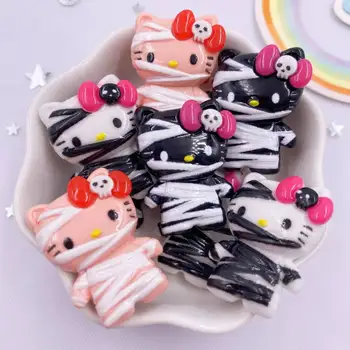 6Pcs Resin Colorful Kawaii Wounded Bandage Cat Flatback Stone Figurine Halloween Decor Accessories DIY Hair Bow Scrapbook Crafts