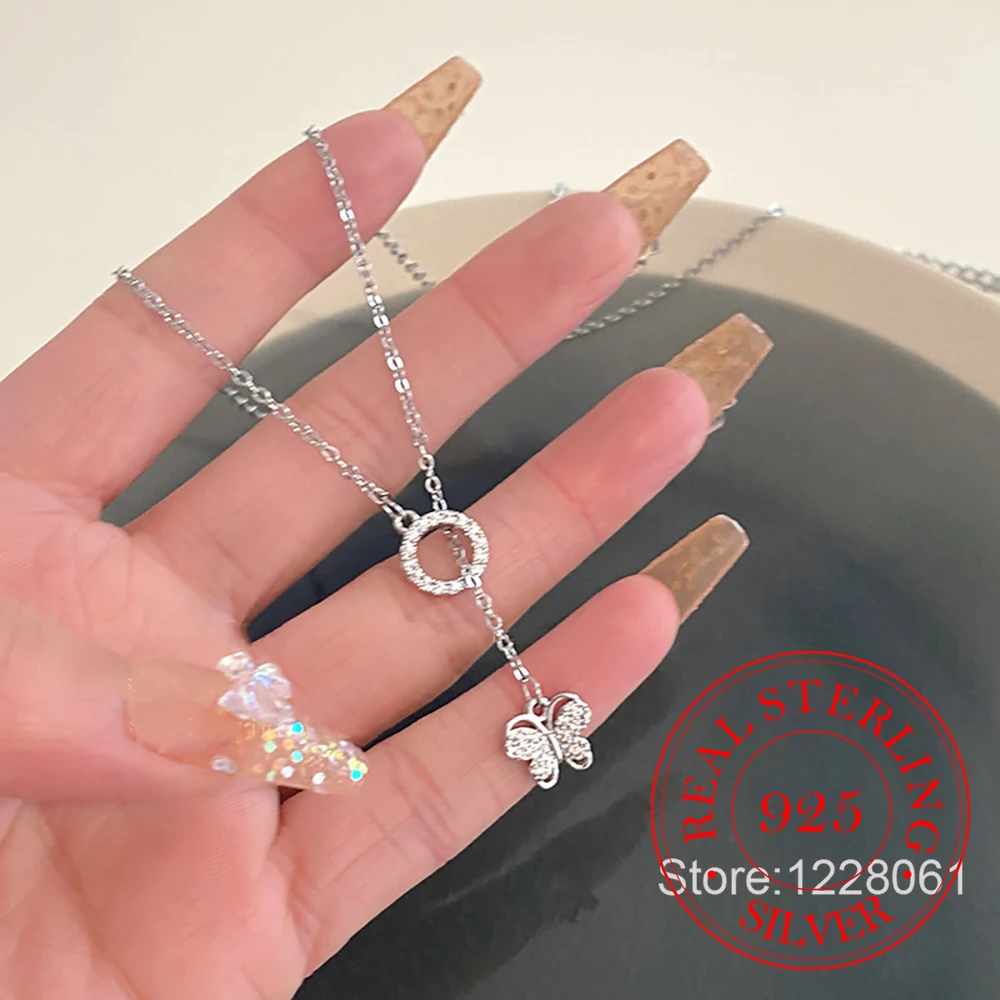 

Стерлингового Серебра 925, циркон, кристалл, бабочка, кисточка, цепочка на ключицу, ожерелье, кулон для женщин, свадебная вечеринка, ювелирные изделия, подарок, воротник