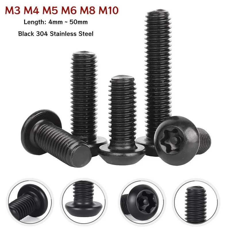 

M3 M4 M5 M6 M8 M10 Black Pin Torx Button Head Screw Stainless Steel with Six Lobe Anti-theft Tamper Proof Security screw