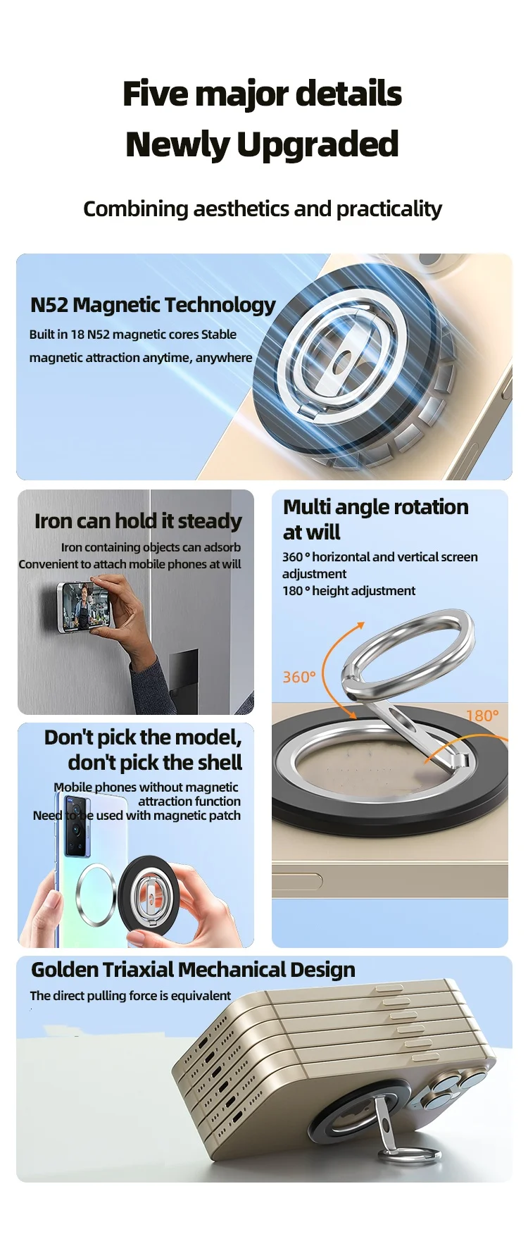 360 ° Magnetischer Telefonring-Halter für MagSafe, Magnetischer Ständer für iPhone 15 14 13 12 Pro Max, Fingerring-Halterung – Detail 2