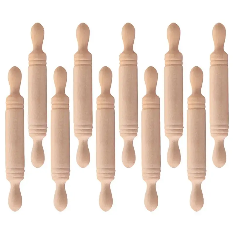 10pcs Mini Wooden Rolling Pin Wooden Handle Dough Roller for Children in the Kitchen, Play- , Crafting and Imaginative Play