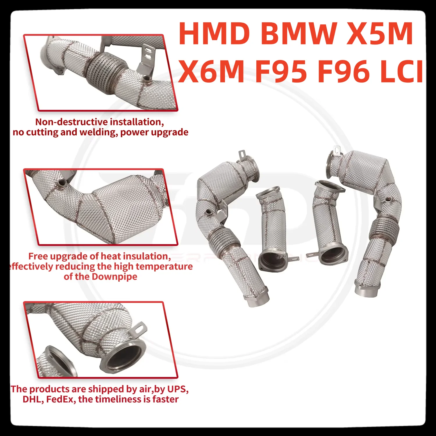 HMD Hot Sale Exhaust System High Flow Performance Downpipe for BMW X5M X6M F95 F96 LCI S68 Engine 4.4T with catalytic