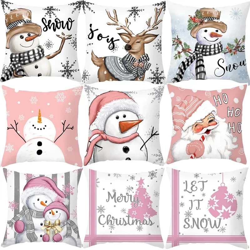 

Christmas Decoration Pillowcase Tree Elk Snowman Happy New Year Cushion Cover Customizable