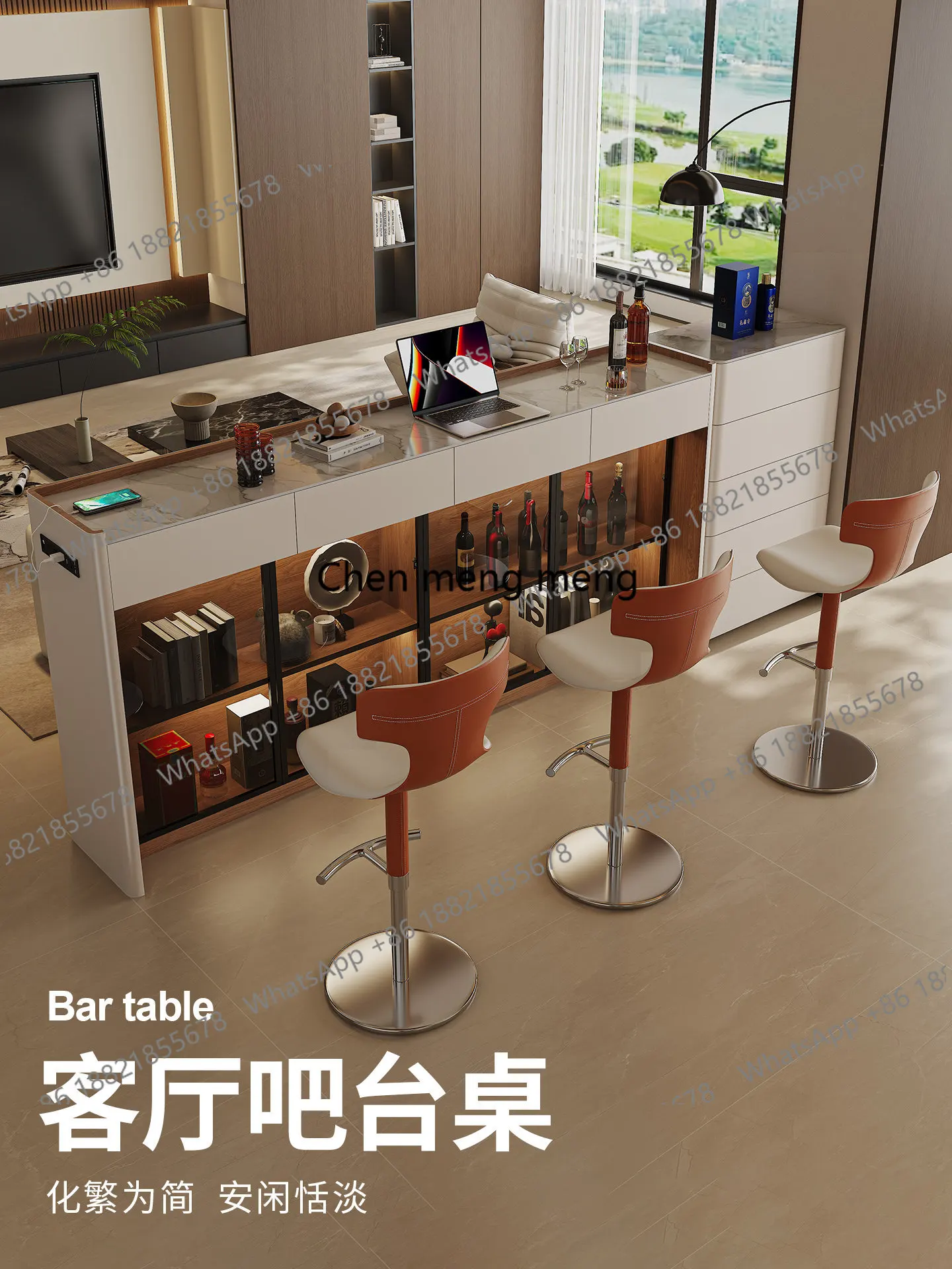 

Long bar table, sofa back, partition integrated table, simple high table for home use, living room storage