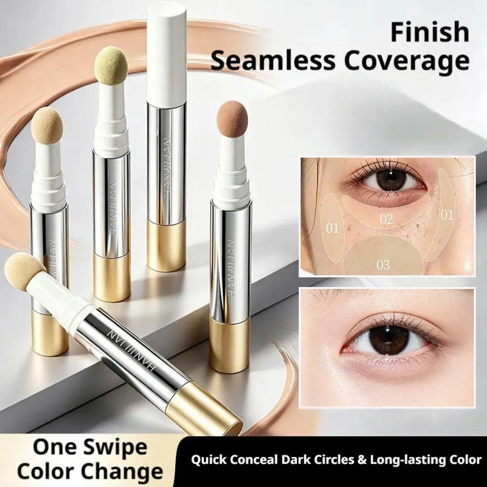Natural Skin Tone Concealer Pen Soft Sponge Tip Brightening Cover Tear Troughs & Dark Circles Spots Long Lasting Makeup Base New