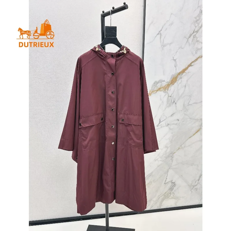 

Women's Autumn and Winter Hooded Cape Windbreaker Jacket with Wide Bat Sleeves,100% Poliammide Stylish Simple Waterproof Coat