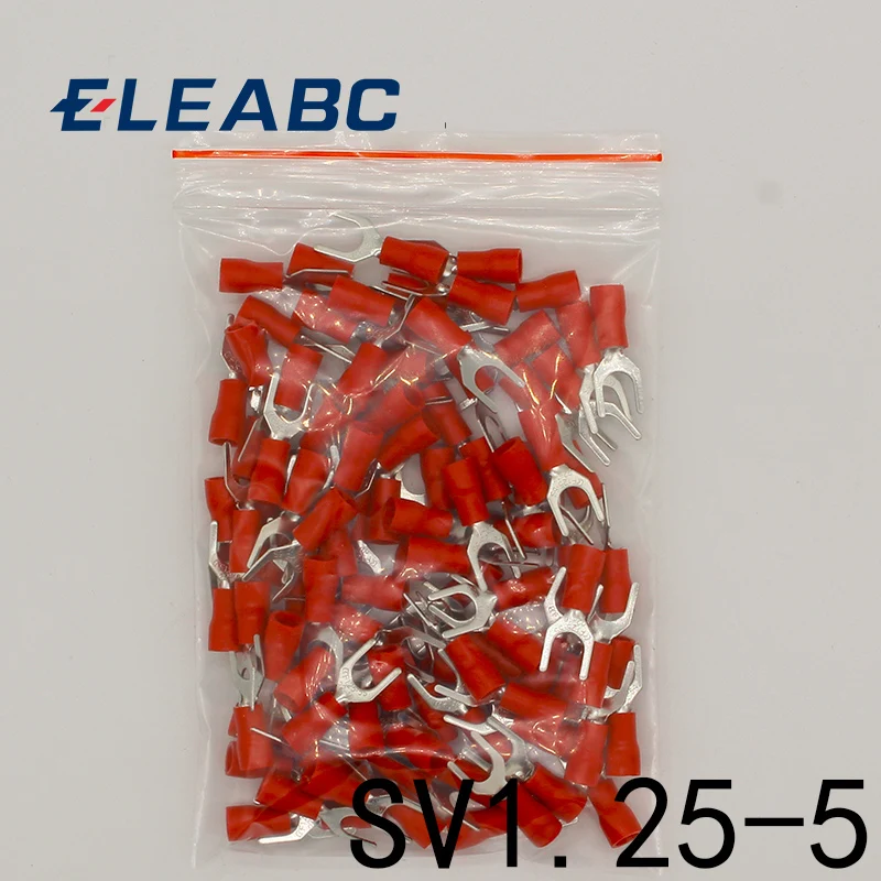 SV1.25-5 Red 100PCS/Pack SV1.25-5 Insulated Fork Cable Wire Terminal Connector Electrical Crimp Terminal SV1-5 SV