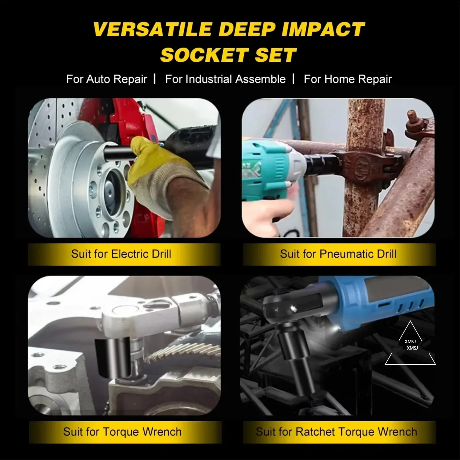 10 قطعة 1/2 "محرك متري مقبس التصادم مجموعة مقبس عالمي متري محرك عميق مجموعة مقابس وجع لأدوات إصلاح الهواء الهوائية #6