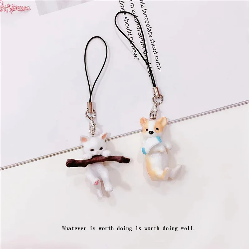 2022 New Design 1 Piece High Quality Resin Cartoon Cat Mobile Phone Charm Cute Anime Dog Keychains Lanyard for Keys Phone Strap