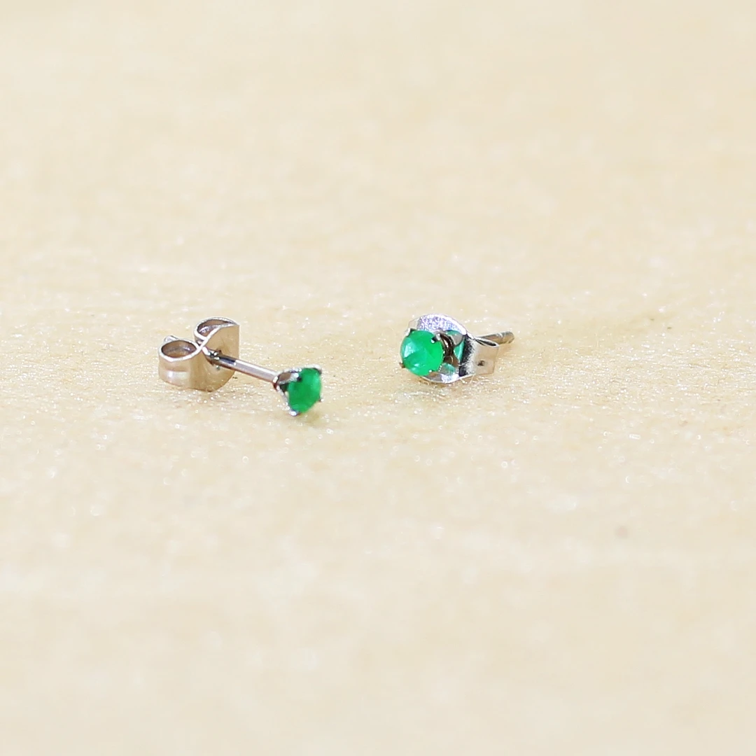 Vintage Style 2mm to 8mm  316l Stainless Steel With Green Glass Stone Push Up Stud EarringsAllergy Free