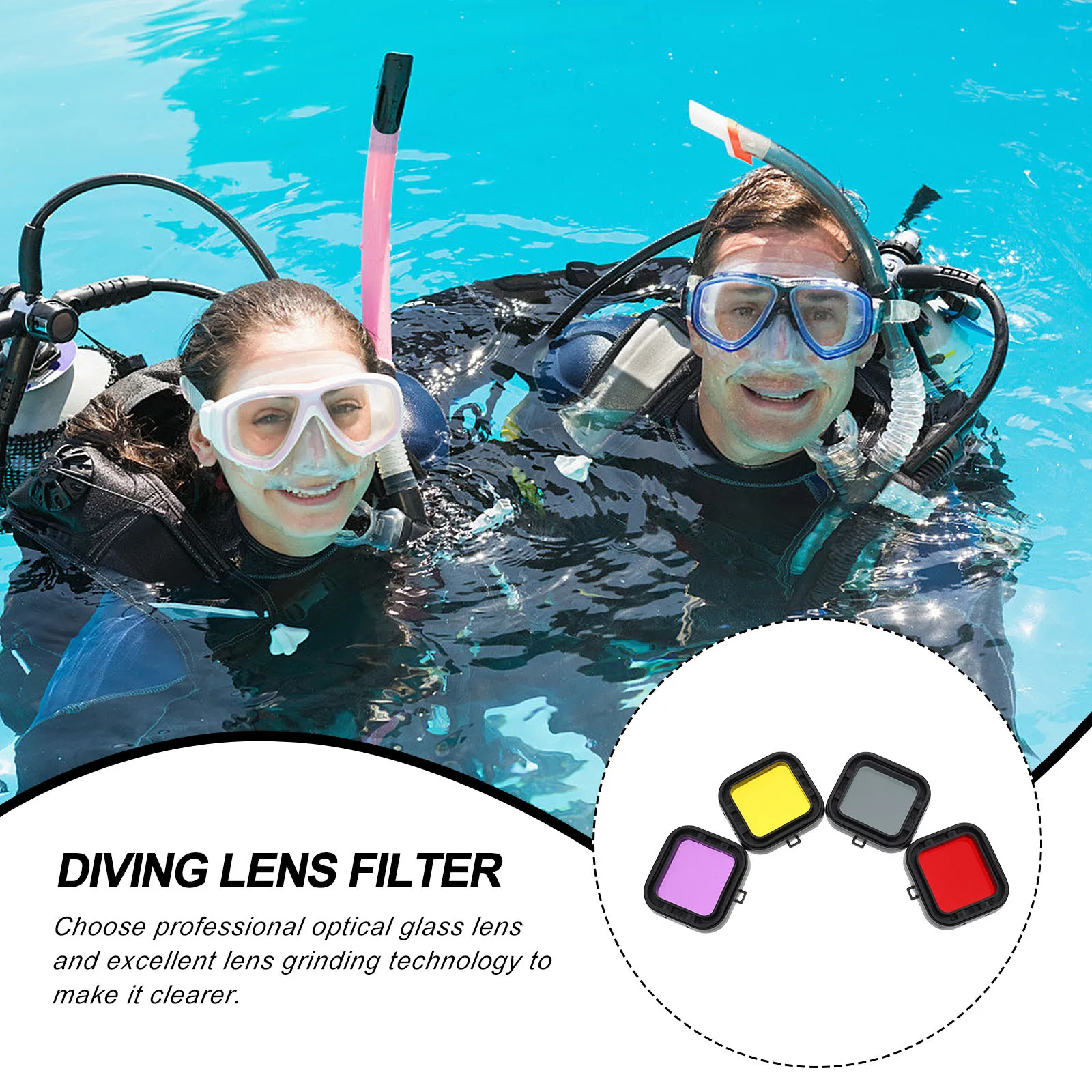 

4Pcs Diving Lens Filter Waterproof Scratch Resistant Durable Acrylic ABS Material Replacement for Sj9000 F88br Action Camera
