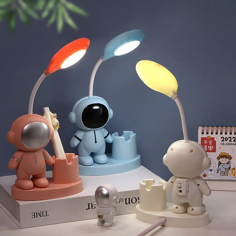 

202 Student Learning Desktop LED Cartoon Astronaut Pen Holder Desk Lamp Hose Foldable Dormitory Bedhead Night