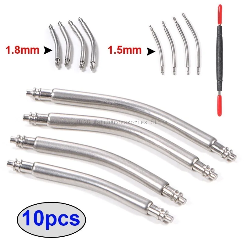 18/20/22/24mm Watch Band Connecting Pins 10pcs Stainless Steel Arc Watch Band Link Pins Tool Dia 1.5mm 1.8mm Bracelet Spring Bar