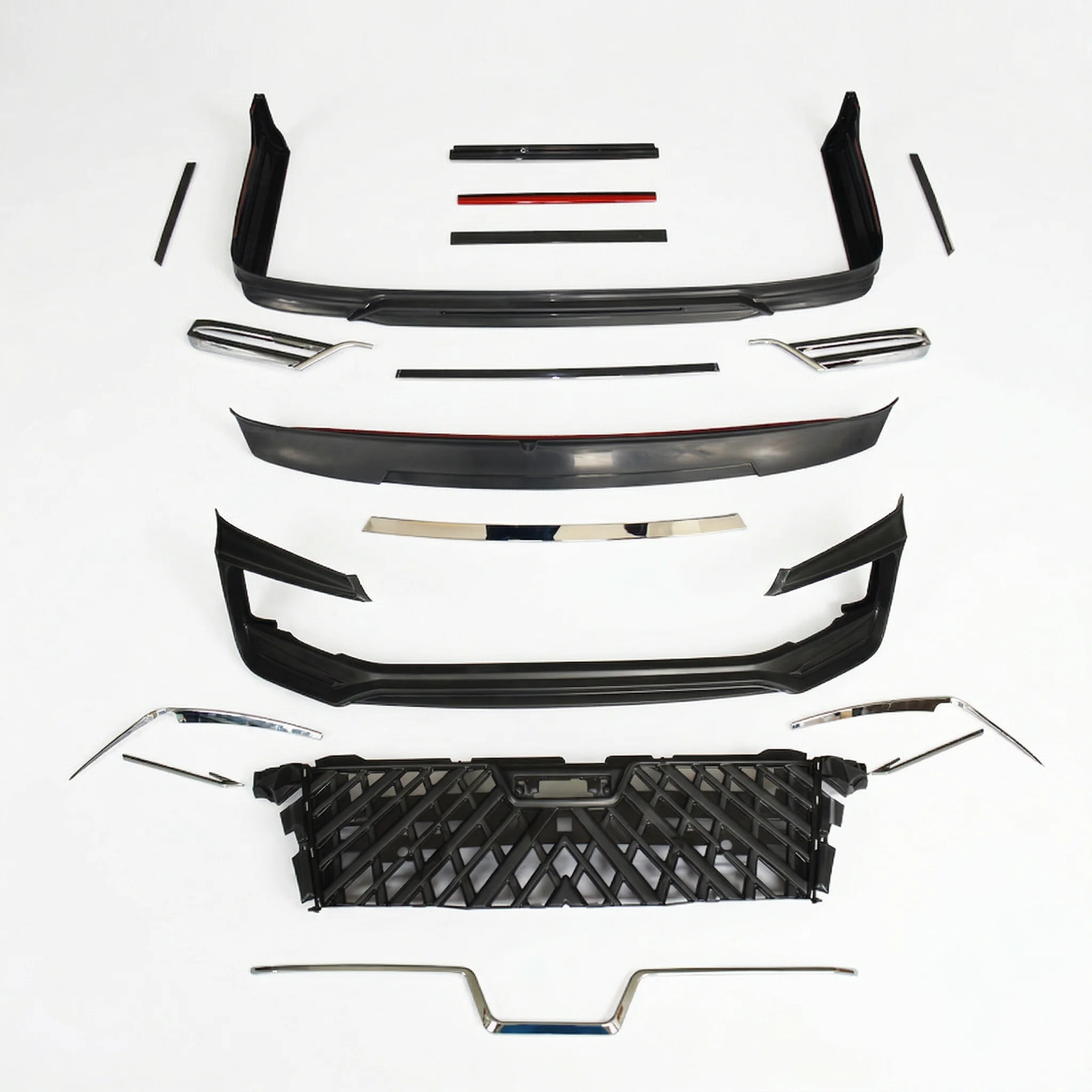 For Hiace 20-22 Wald Surround Kit Full Set Plastic Front Grille Rear Bumper Large Surround Installation Via Glue Tape Screws