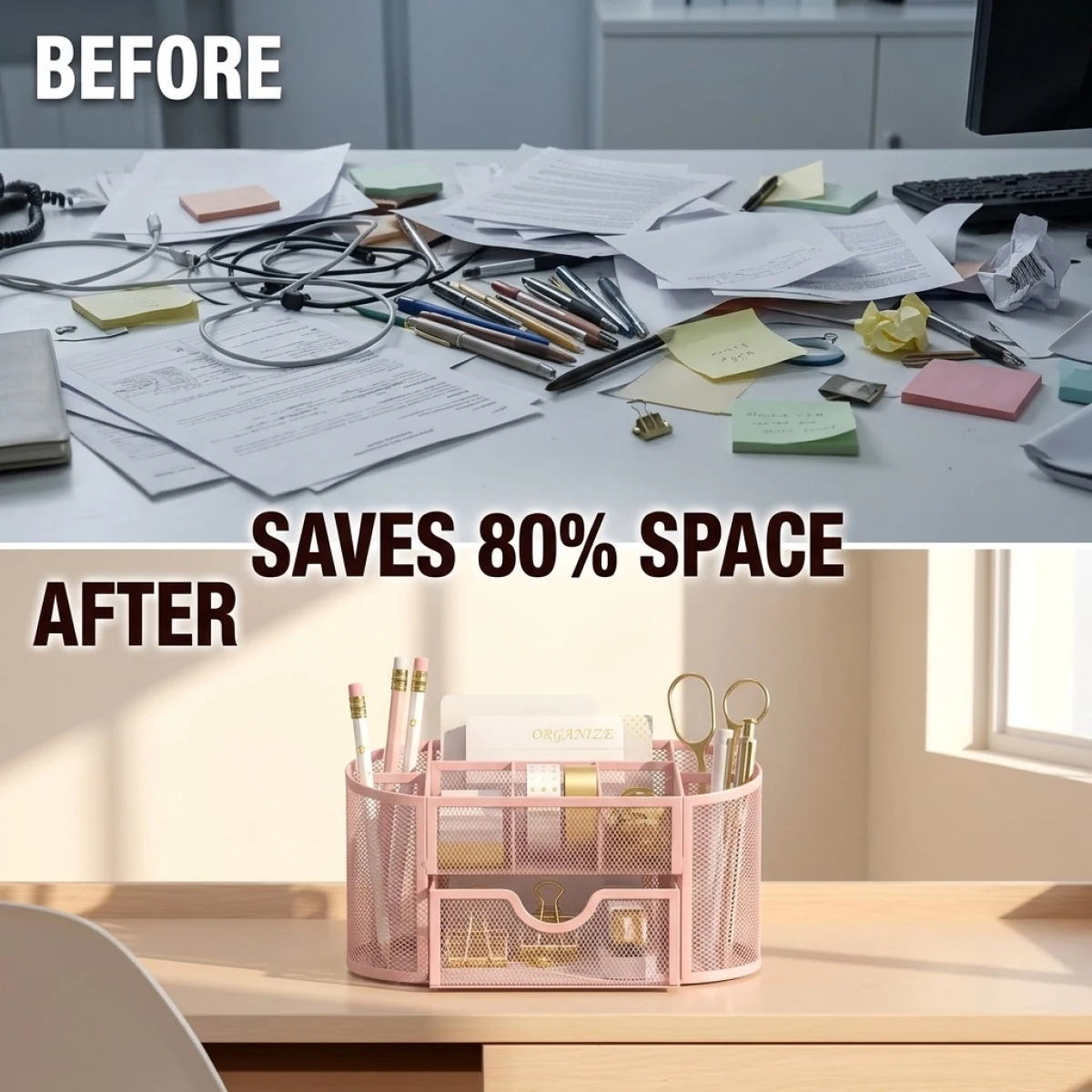 

Sturdy Metal Pen Holder,Multi-Functional Desk Organizer, Home Office Storage for Pencils, Scissors, Ruler, Black