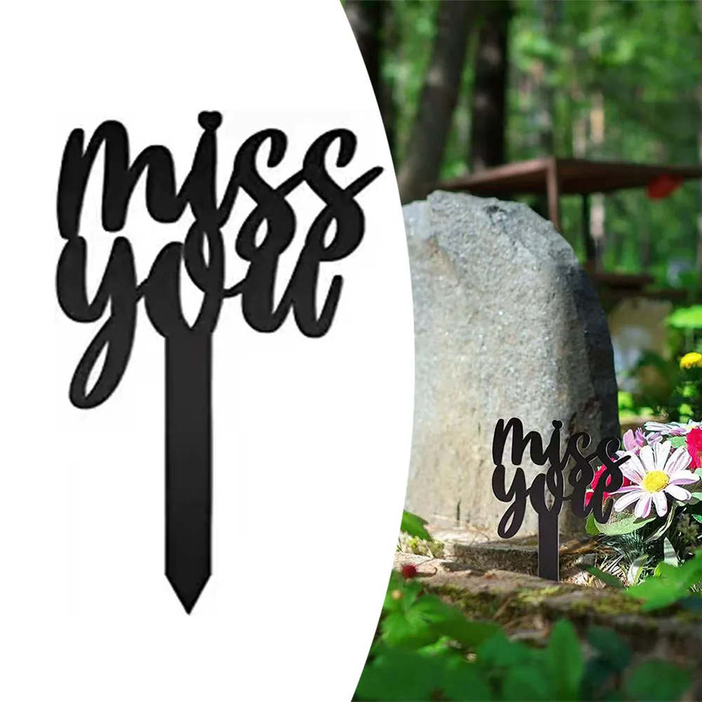 Black Miss You Plaque Garden Grave Decoration For Cemetery Outdoors Yard Garden Ground Plug Memorial Tribute Family