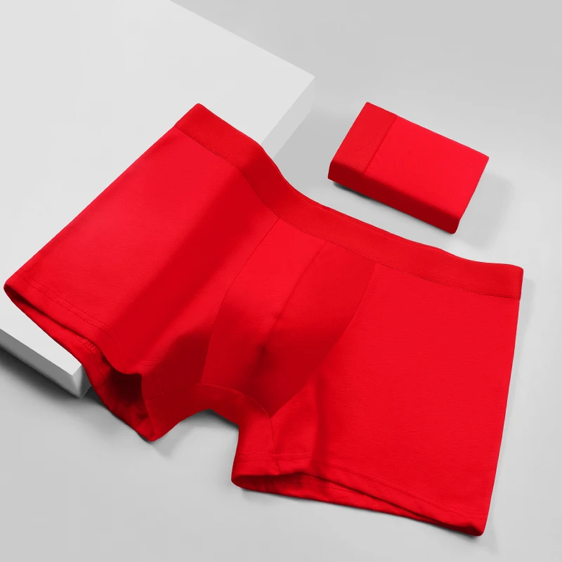 

5шт. Мужское нижнее белье, мужские трусы, полностью хлопковые подарки на год кролика, ярко-красная свадьба, тонкие четырехугольные брюки.