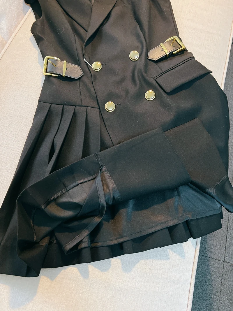 레트로 홍콩 스타일 슬림 베스트 여성용 고급스러운 블랙 슈트 출퇴근용 A라인 스커트 봄 여름...