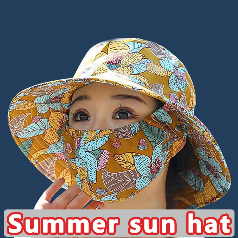 Outdoor Flower Pattern Anti-uv Sunscreen Hat Fashion Dust Mask Hat Protect Neck Women Men Fisherman Hat Tea Picking Cap