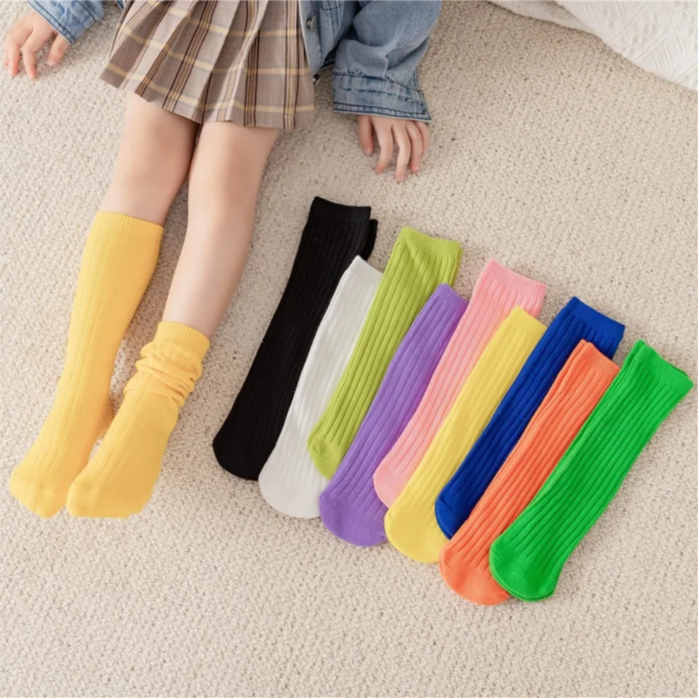 Children's stacked socks-straight, heel-less, double-needle striped stockings