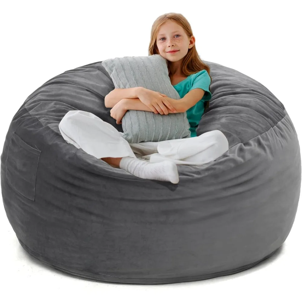 

Large 3.5’ Bean Bag Chair for Kids, Teens, Adults, Memory Foam, Easy to Clean Washable Soft Suede Cover, Reinforced Zipper, Per