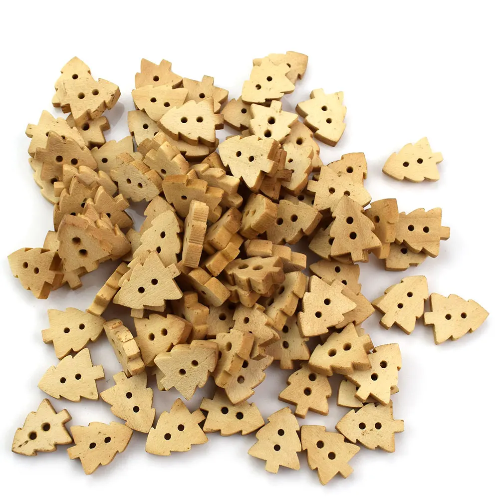 50PCS 2 Holes Christmas Tree Snowflake Heart Mixed Decorative Wood Buttons 2 Holes Nature Wooden Sewing Button DIY Crafts