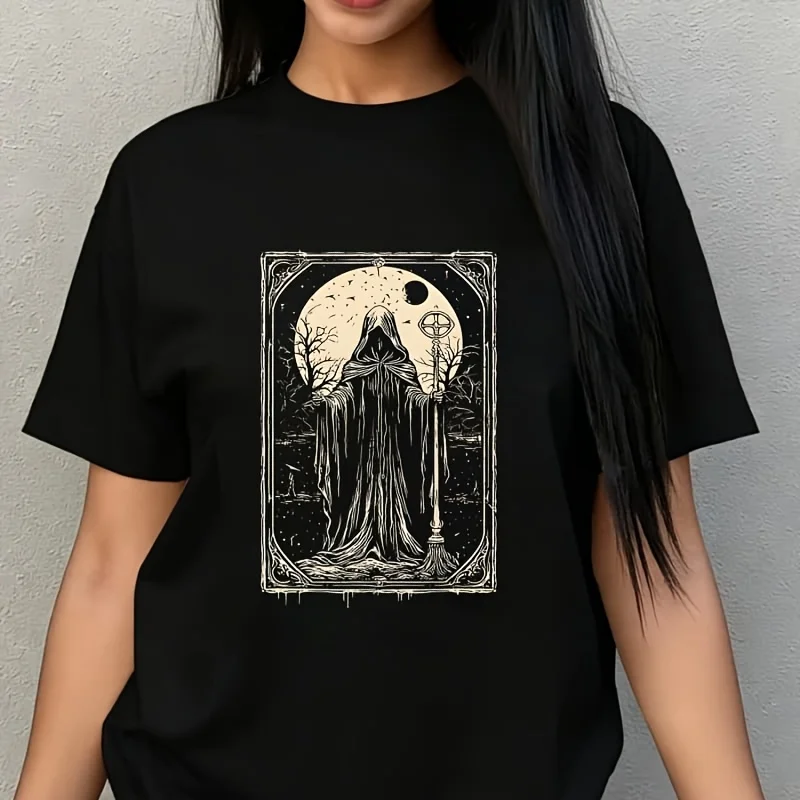 Disfraz de Halloween con motivos de la carta de la Muerte del tarot, camiseta de talla grande para mujer, 100 % algodón, 220 g.