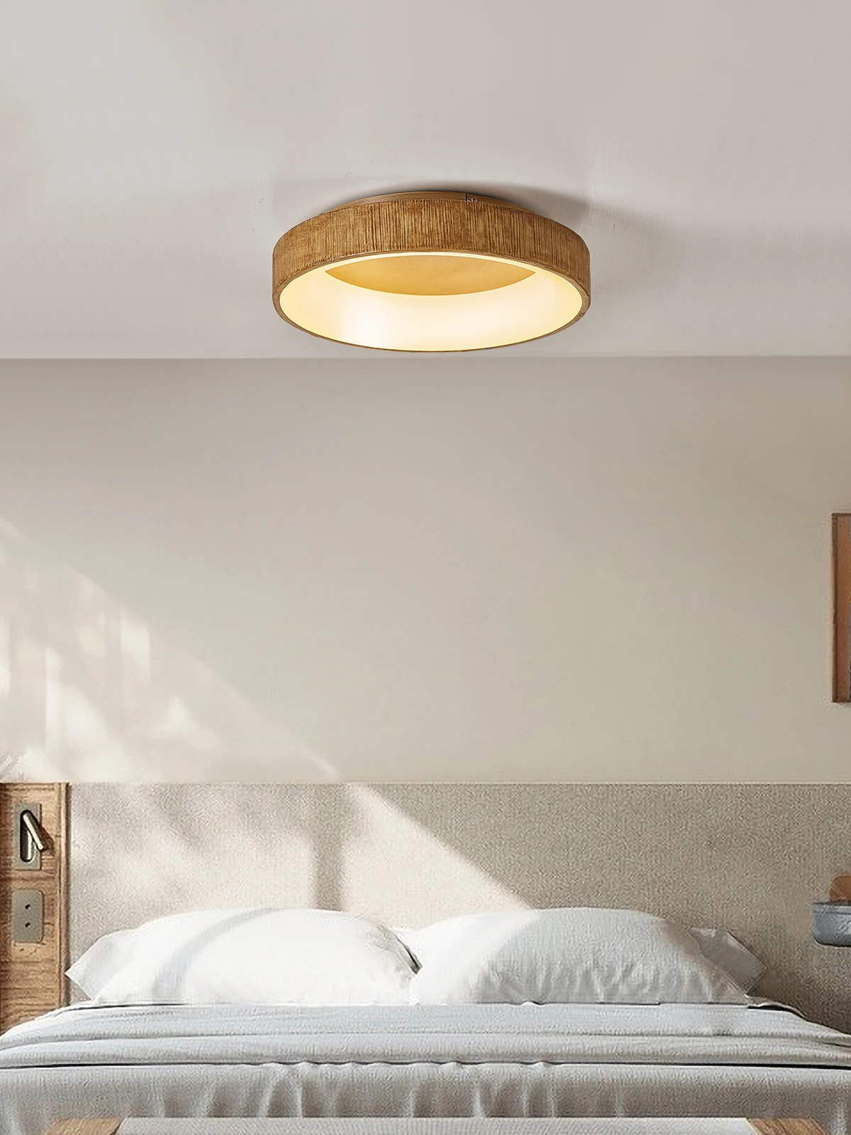 

Zen Inspired Wooden Ceiling Light, Bedroom Hallway Lighting, Japanese Wabi Sabi Style, Minimalist Chinese Circular Led