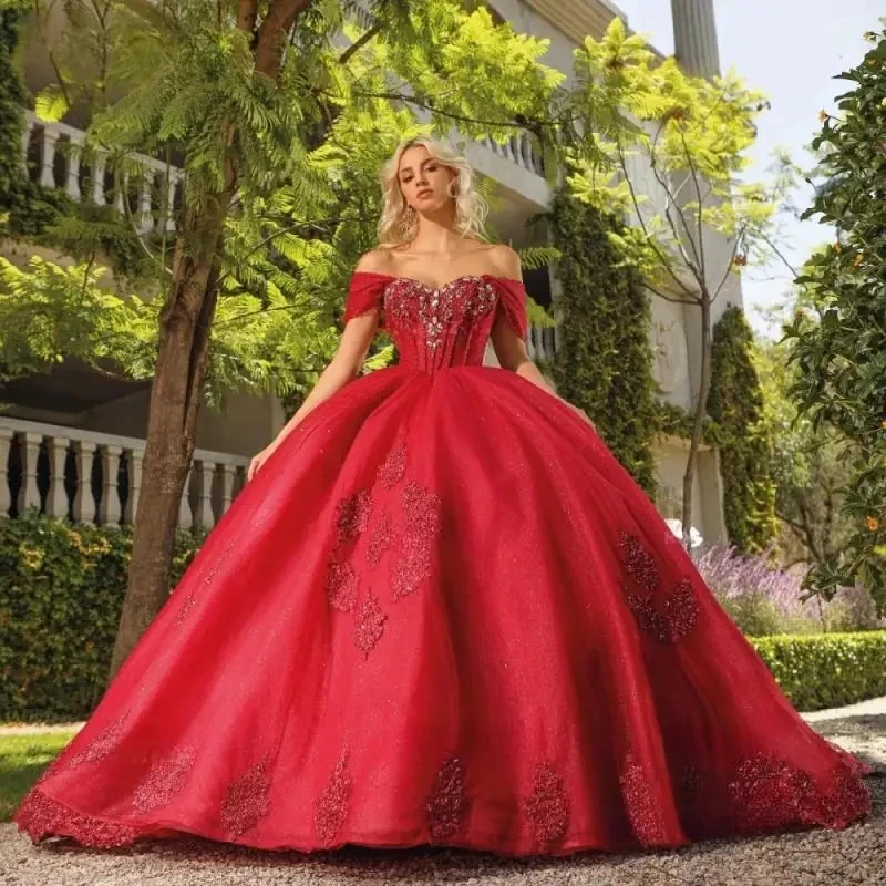

Sparkly Burgundy Quinceanera Dresses Ball Gown Sequins Applique Beading Bow Mexican Sweet 16 Dress Vestidos De 15 Años