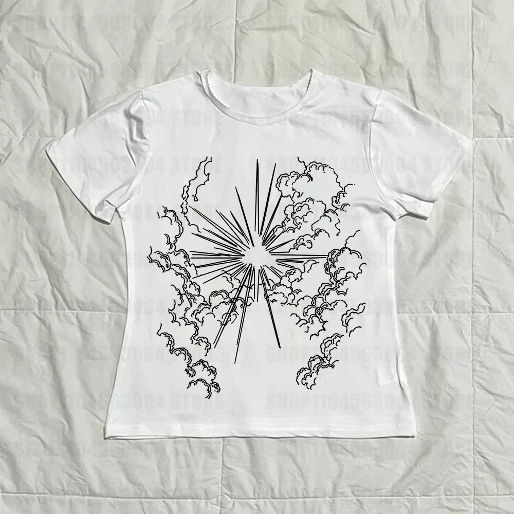 Camiseta estética gótica punk para bebé, camiseta retro de calle informal con estampado geométrico para mujer, ropa de moda Y2K, corte ajustado bonito