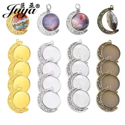 5pcs/lot Double Sided Cameo Cabochon Pendant Base 20/25/30mm Time Gem Moon Hollow Rotatable Blank Trays For DIY Jewelry Making