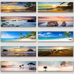 Sunsets Natural Sea Beach Coconut Palm Panorama Landscape Canvas Painting Posters and Prints Wall Art Picture for Living Room