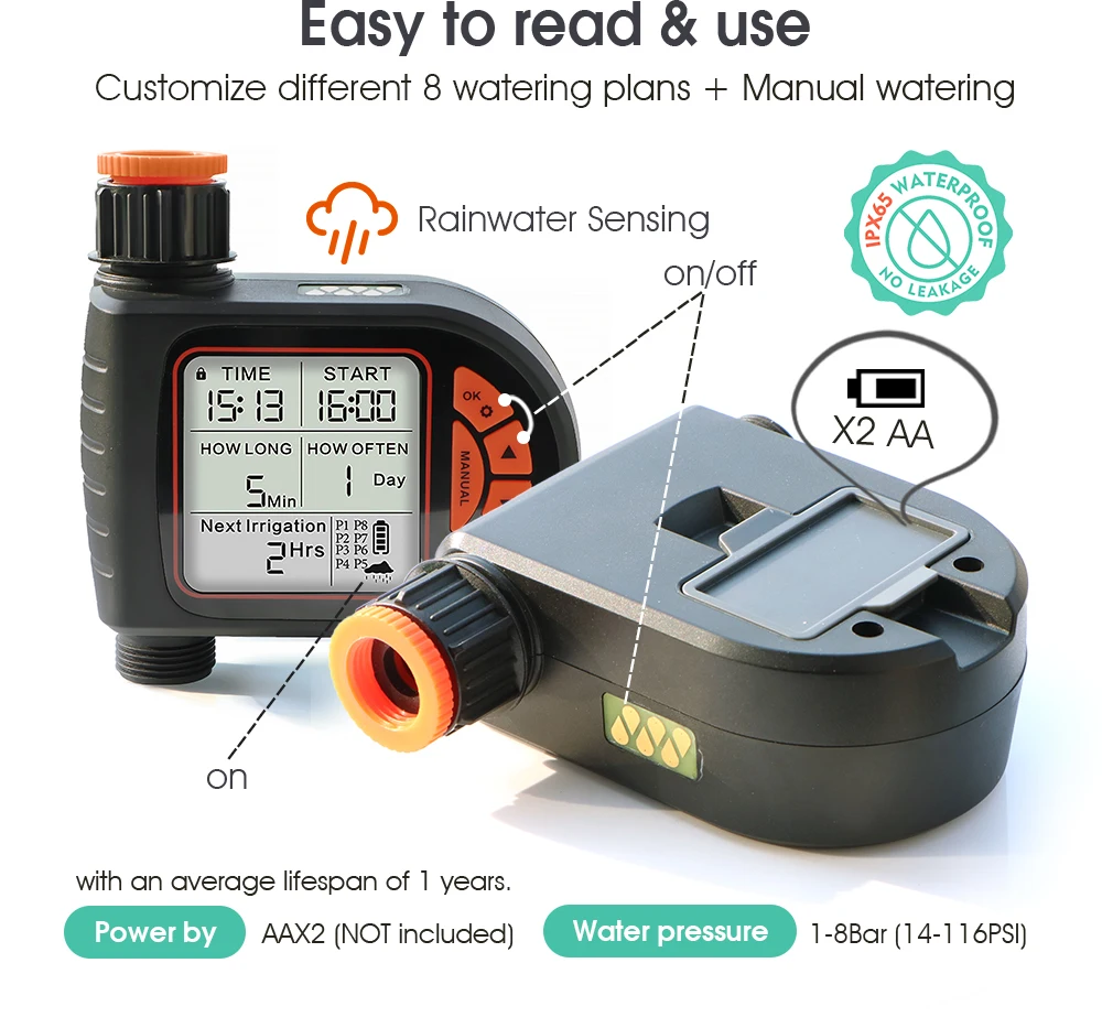 Imagem -03 - Smart Rain Sense Sistema de Rega de Mangueira Temporizador Bicos Ajustáveis Kit de Irrigação Automática por Gotejamento para Plantas de Jardim e Gramado mm mm M50m