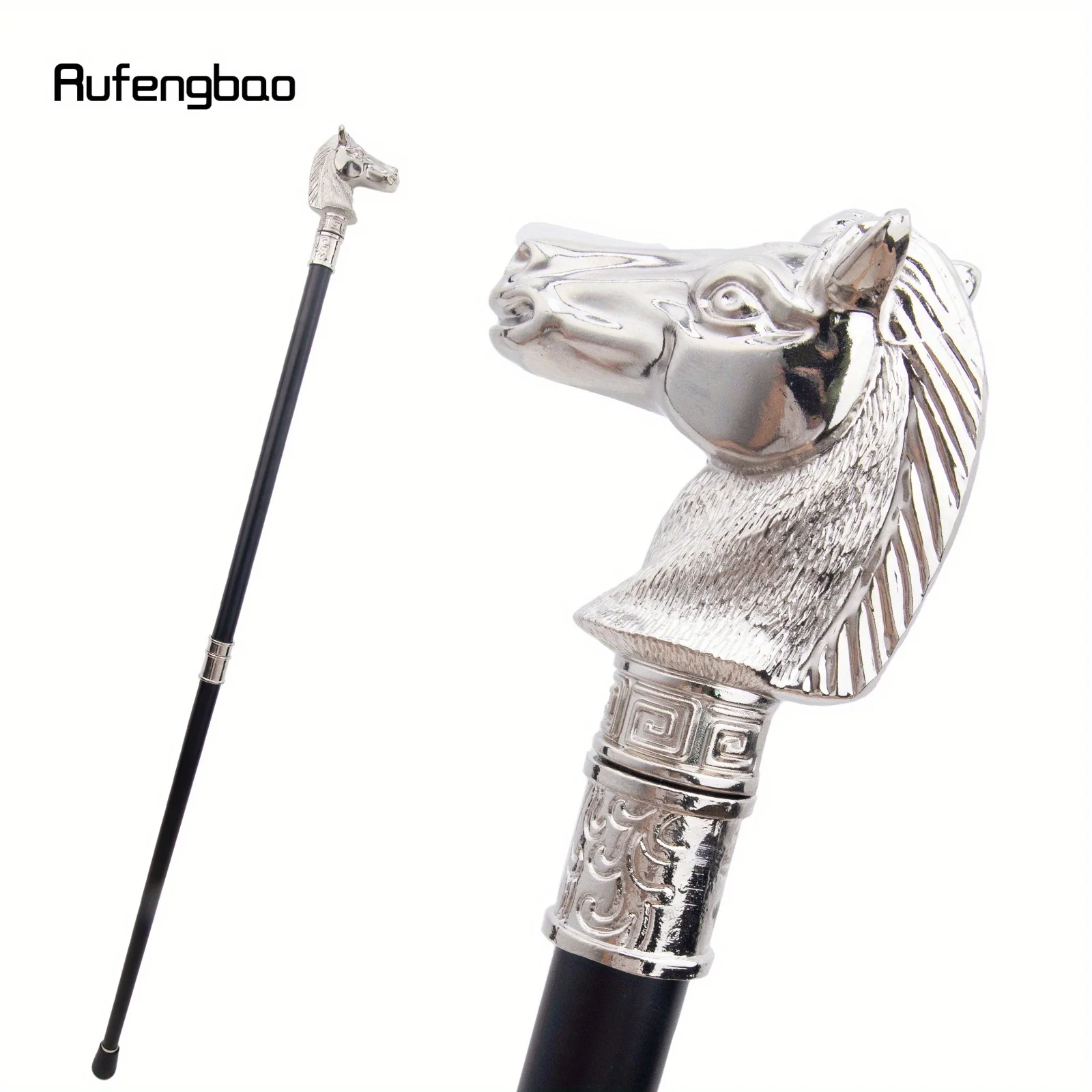

White Race Horse Bristle Head Animal Fashion Stick Decorative Cospaly Party Cane Crosier Performance Stage Cane 93cm