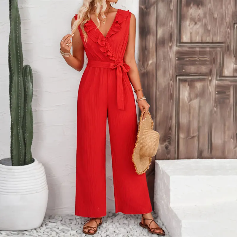 Y.KUKU 2024 Brand Jumpsuits Office Sleeveless Elegant Long Pants Slim V-neck Fashion Casual Classy Women Summer Overalls Female