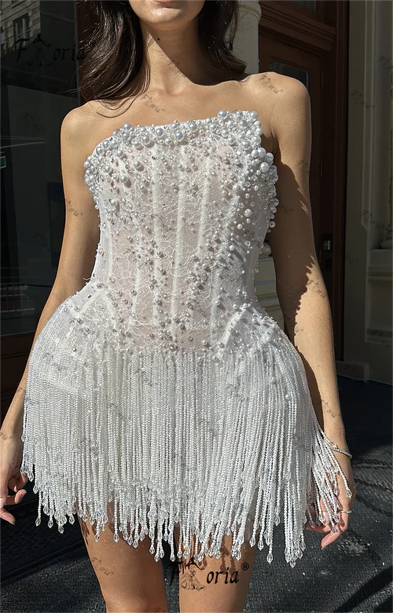 

Luxury Fully Pearls Tassel Short Cocktail Dresses White Beaded Mini Birthday Party Dress Customizable vestidos de coquetel 2026