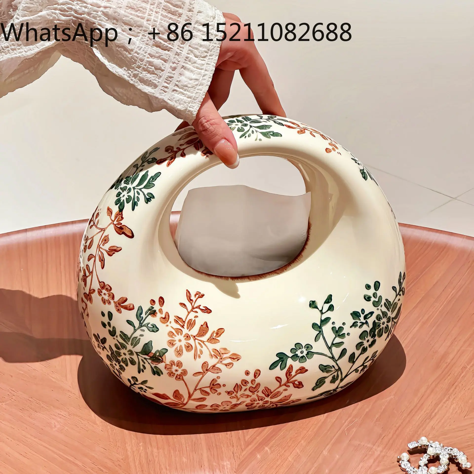 LLY Flower Tissue Box Ceramic Tote Bag Drawing Carton Home Furnishing Living Room Coffee Table Ornament Decorative Storage Box