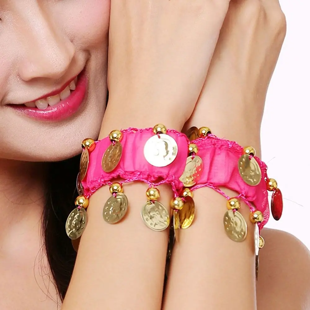 Chiffon Belly Dance Wrist Bracelets High Quality Gold Coin Hand Cuff Women Jewelry Rattle Bracelet Performance Accessories