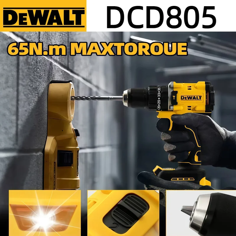 DEWALT Bateria 20V Lítio Recarregável Brushless Chave de Fenda Elétrica Compacta Broca de Mão Furadeira de Impacto DCD805