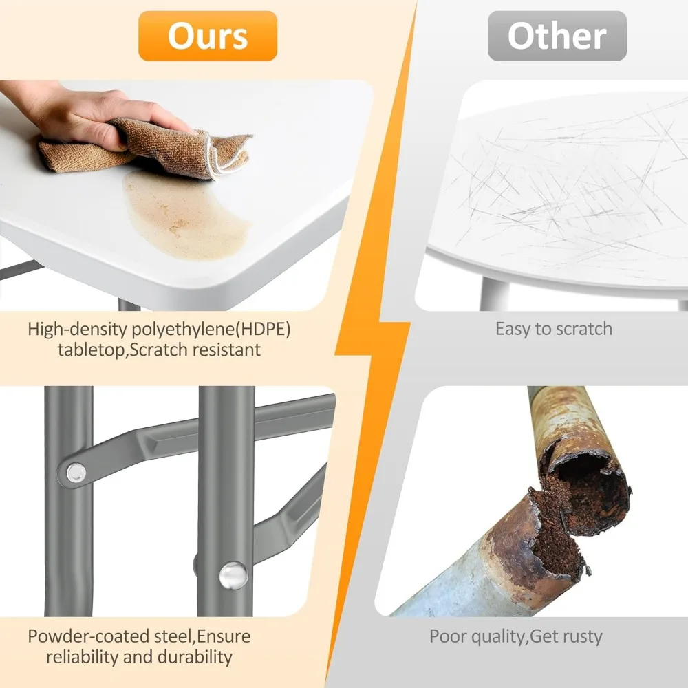 Portable Heavy-Duty Plastic Folding Table with Carry Handle and Locking Legs for Dining and Utility Use