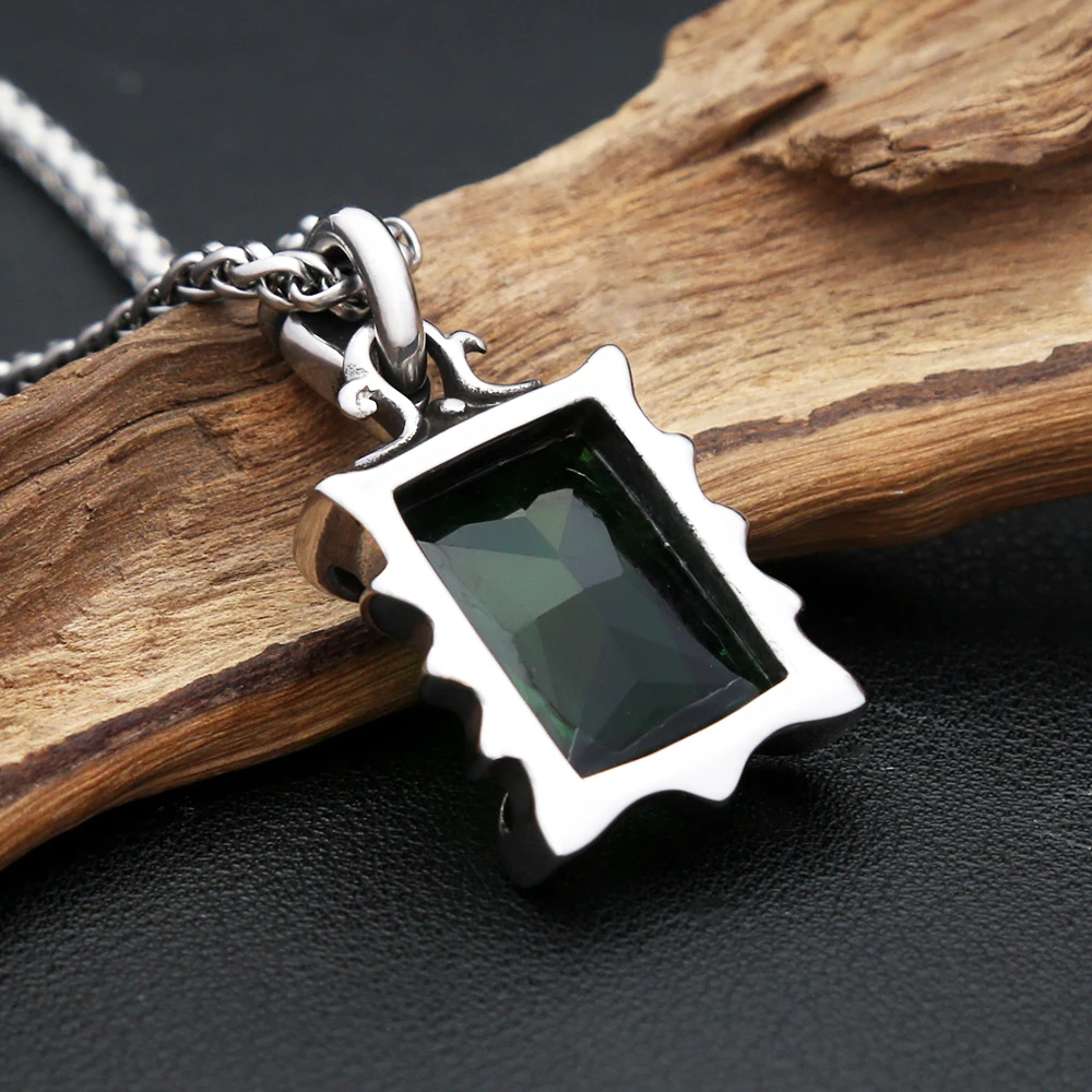 Vintage Fashion Red/Black/Blue/Green Color Stone Pendant Necklace For Men Women Stainless Steel Punk Couple Jewelry Dropshipping