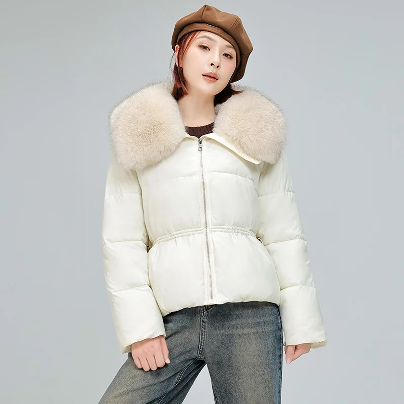 سترة قطنية أنيقة برباط على الطراز الفرنسي، ياقة من الفرو الدافئ، وأكمام طويلة، سترة نسائية شتوية بسحاب، ملابس خارجية #3