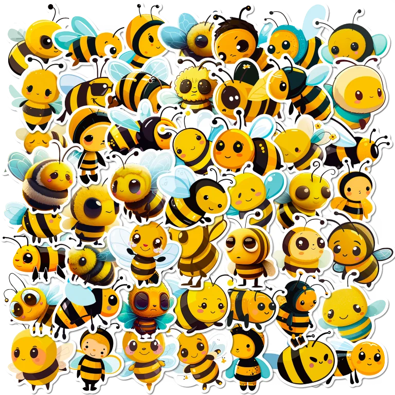 

50pcs Cartoon Bee Waterproof Doodle Sticker DIY Motorcycles Stickers, for Car Laptop Phone Case Luggage Water Bottle Cup