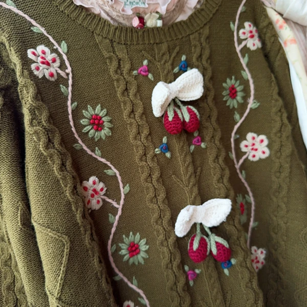 120 سنتيمتر التمثال الخريف الشتاء البلوفرات البلوزات النساء خمر أنيقة فضفاضة اليدوية الكروشيه التطريز الدافئة الصوف محبوك البلوزات #2