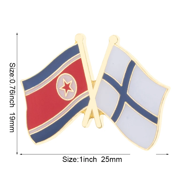 Nordkorea & Finnland Freundschaftsflagge Metall-Anstecknadel Flaggen-Pin Abzeichen