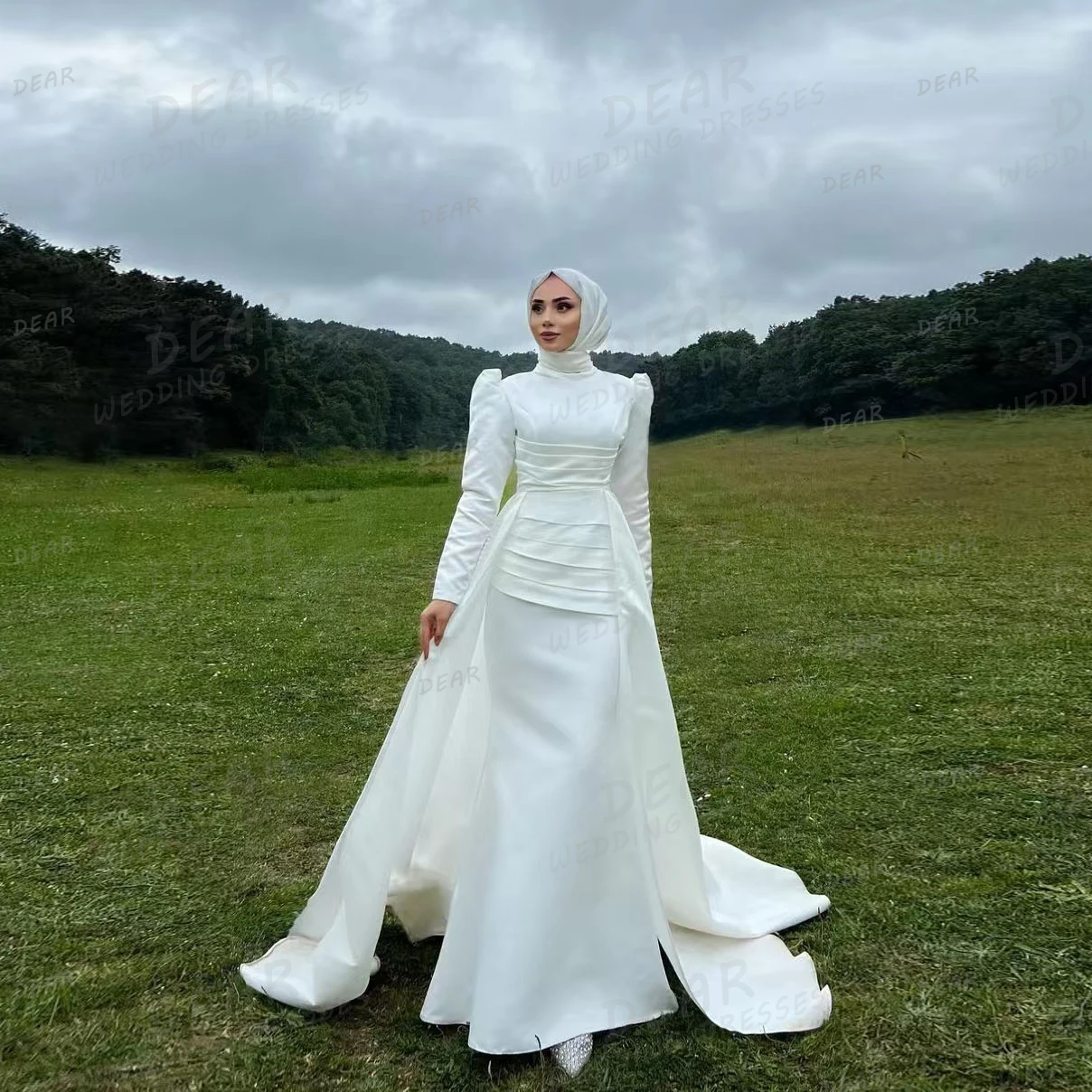 Simple Muslim Wedding Dresses For Woman Sexy Mermaid Long Sleeve High Neck Satin Bridal Gowns Customized Vestidos De Novia 2026