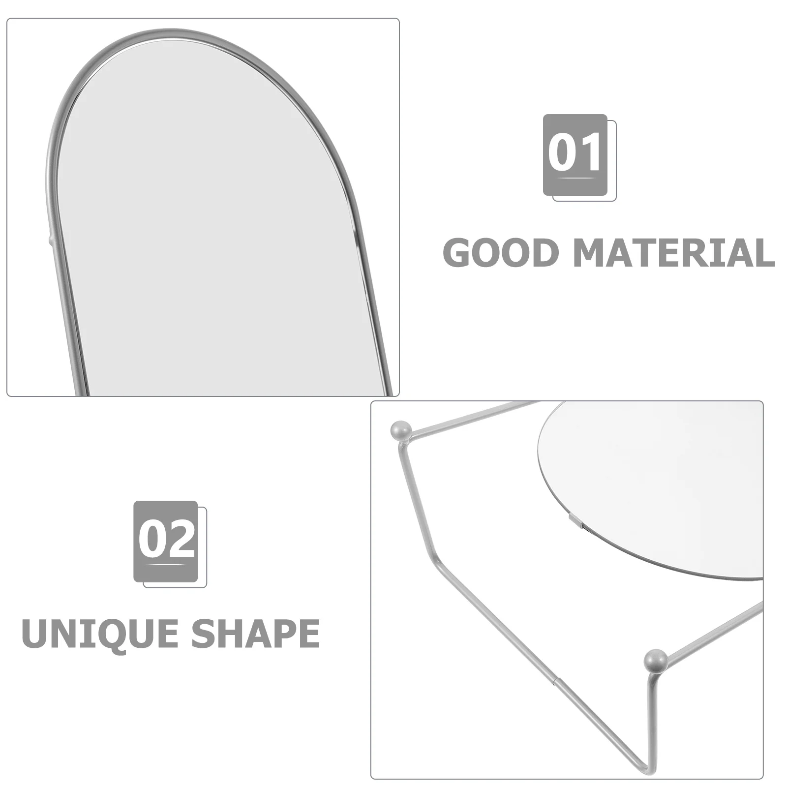 กระจกเงาทรงรีสีเงิน กรอบโลหะแบบตั้งโต๊ะ สำหรับห้องนอน ห้องนั่งเล่น โต๊ะเครื่องแป้ง