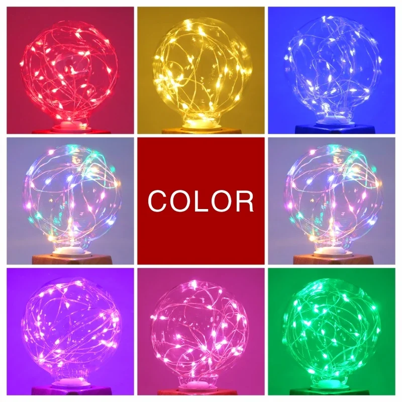 LED Edison String หลอดไฟ E27 110V 220V G95สีสัน RGB ทองแดงหลอดไฟ Home Decor วันหยุดโคมไฟกลางคืน