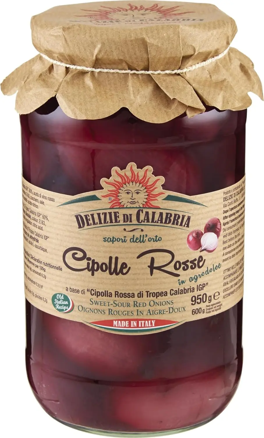 Cebule w zalewie octowej Cipolle Rosse 530g - Delizie Di Calabria